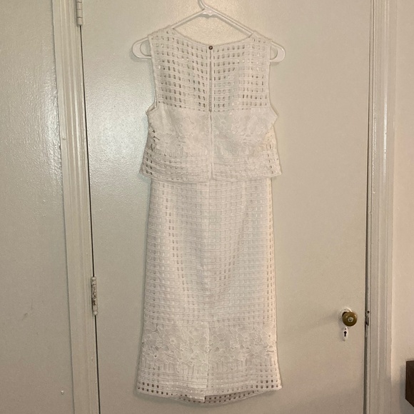 Guess Mesh White Midi Cocktail Dress with Floral Embroidery - Picture 2 of 4